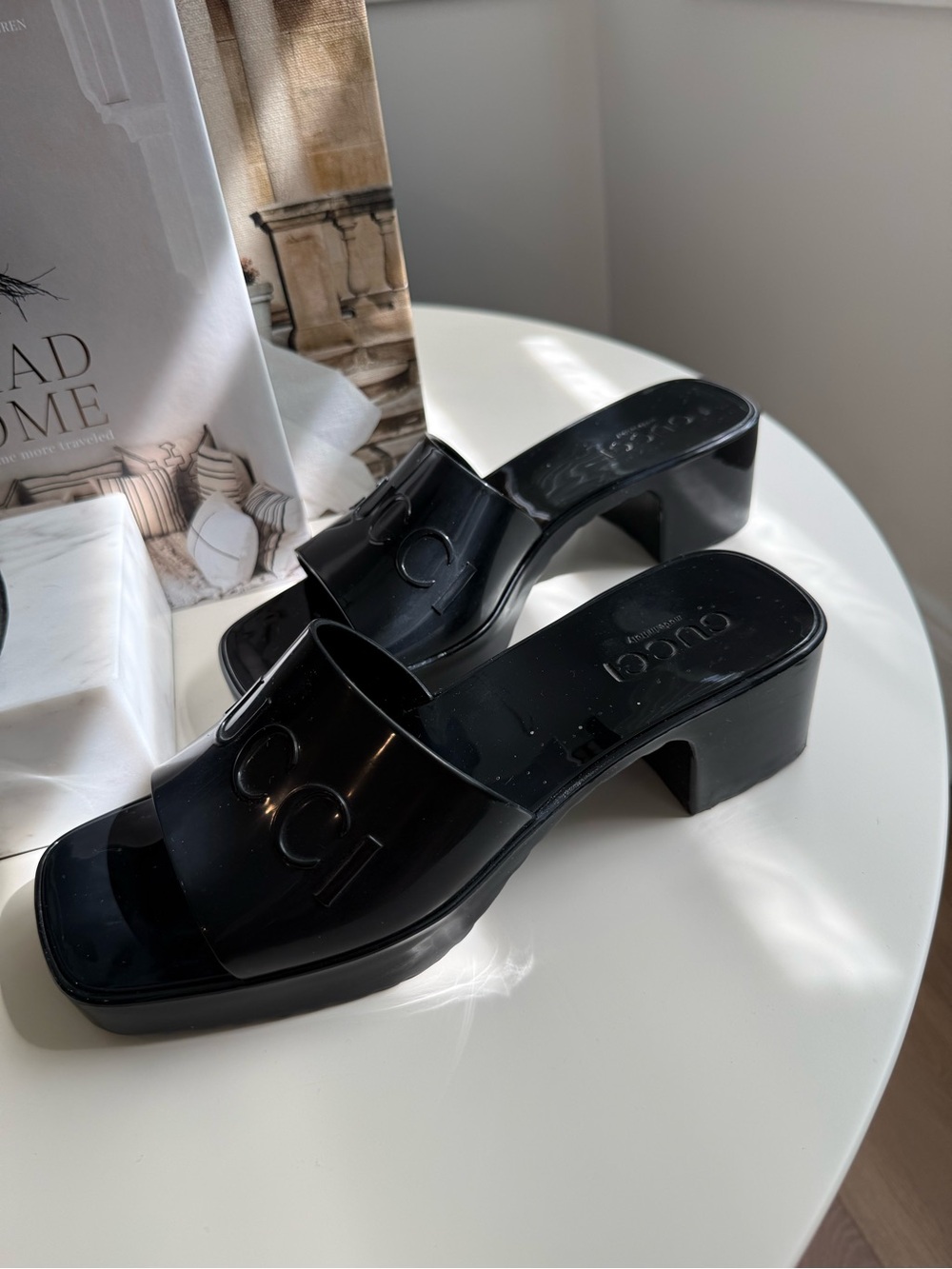Gucci Women's Black Rubber Slide Mules - Picture 5 of 7